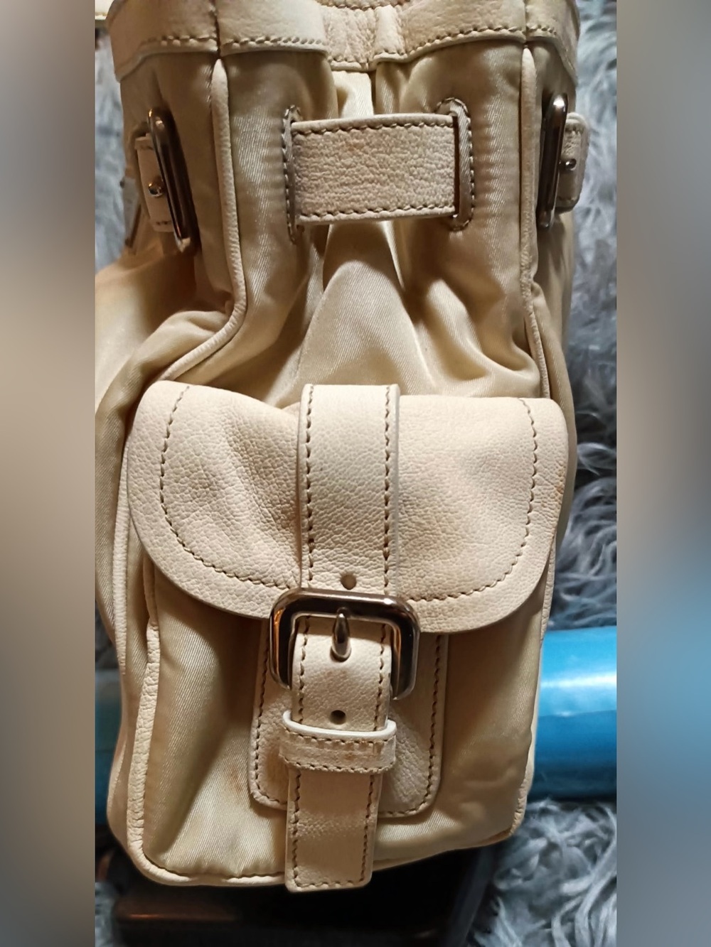 Prada Cream Nylon and Leather Shoulder Bag - Picture 13 of 16